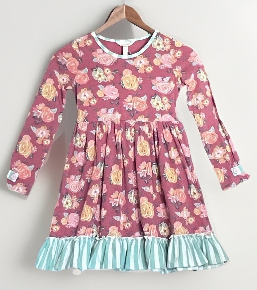 Matilda Jane Wonderment Rosie Posie Floral Dress Girls Sz 8 Long Sleeve Ruffle